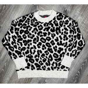 Vince Camuto Women's Pullover Crew Neck Sweater Black Cream Animal Print Medium